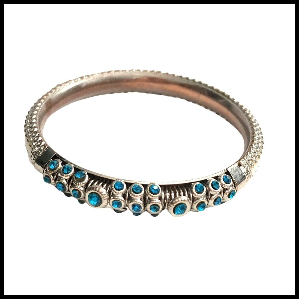Bracelet Blue Turquoise‎ Color Rhinestones Silver Tone White Cuff Bracelet